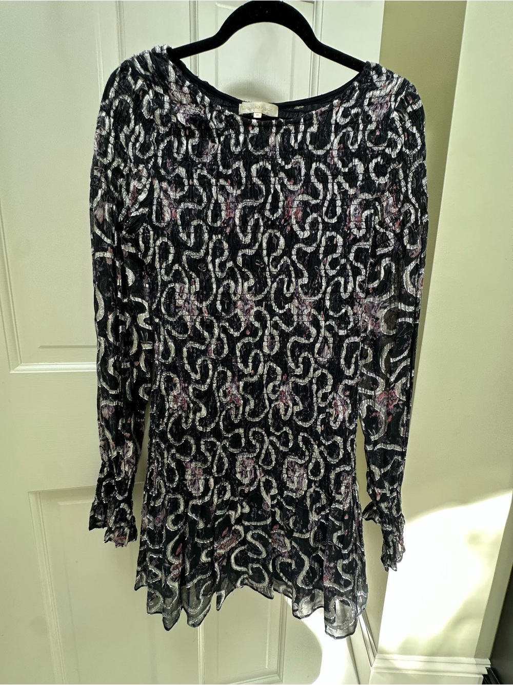 LoveShackFancy Black Metallic Floral Mini Dress, M